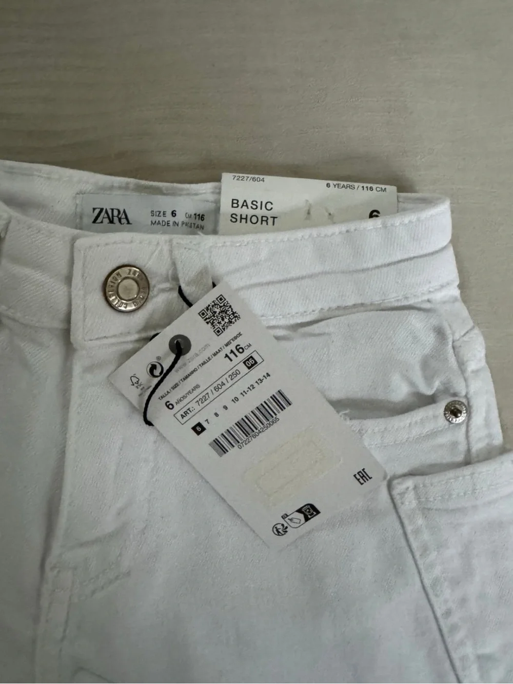 NWT Zara kids girls white basic short denim jean shorts size 6 years